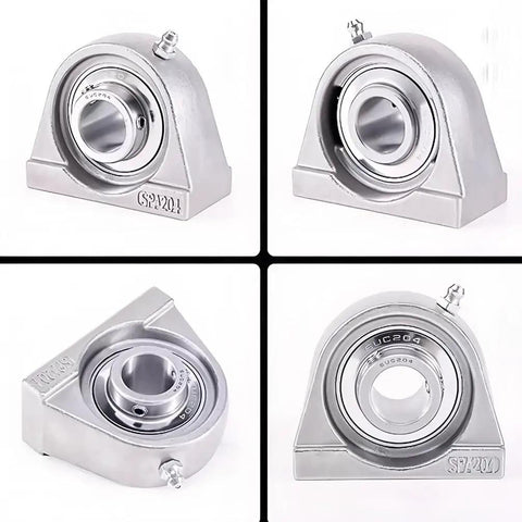 Heavy Duty Stainless Steel Spherical Insert Ball Bearing With Housing And Rust Resistant Self Aligning Design, multiple views.