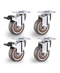 Set Of Four Tough As Nails Rubber Swivel Caster Wheels Featuring Slick Glide Design And Dead Silent Lock Brakes For Effortless Furniture Moving And Room Rearranging.
