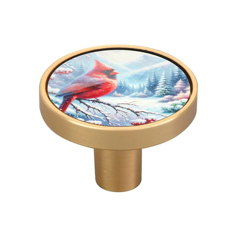 Fresh Winter Red Bird Oil Painting Round Cabinet Knobs 4 Pack One Twenty Five Inch Kitchen Drawer Pulls And Dresser Hardware Badass Details With Mounting Screws Included For A Sleek Room Update, featuring a red bird design.