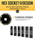 One Half Inch Drive Deep Impact Socket Set, 20 Piece CR V Steel Metric Sockets 10mm Through 24mm with hex socket design