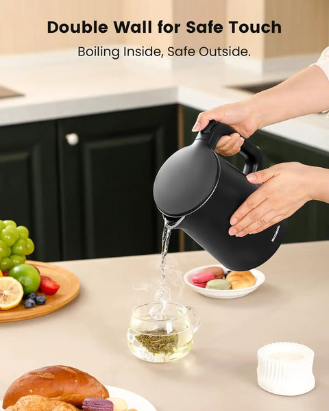 Compact Electric Kettle For Tea And Coffee 0.8L 27 Oz Double Wall Stainless Steel Space Saving Mini Hot Water Heater used