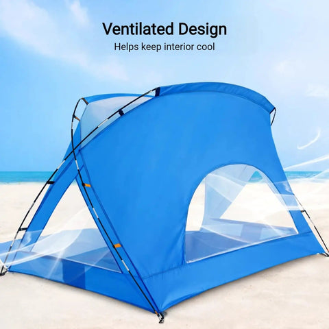 Portable Beach Sun Shelter For Families And Groups, Grab And Go Easy Setup Cabana Tent With UPF 50 Plus UV Protection on beach