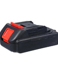 Heavy Hitter 21V Cordless Drill With 55Nm Badass Torque And Dual Speed Switches battery pack with red and black design.