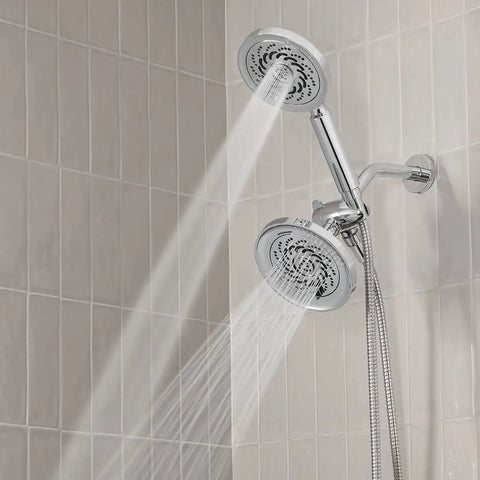 Two-Head Shower System With Five Settings In Polished Chrome, Low Flow 2.0 GPM, 25 Customizable Options Across Both Heads, Pause Feature