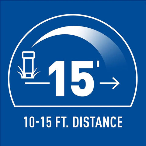 15 feet distance indicator for No Fuss Shrub Head Sprinkler With Quarter Pattern Spray Nozzle for Outdoor Gardens and Landscaping