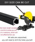Concealed track sliding door kit with uncut aluminum alloy track and saw, highlighting DIY cut size option.