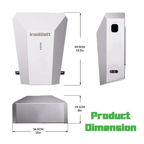 Tough As Nails 304 Stainless Steel EV Charger Enclosure dimensions shown from multiple angles with measurements.