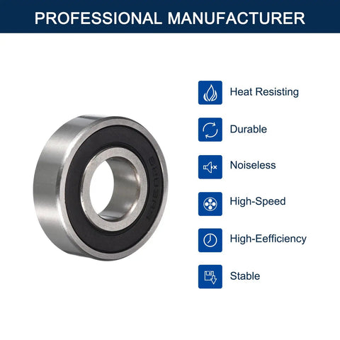Heavy Duty Deep Groove Ball Bearings 6203-19-2Rs showing black rubber seal, stainless steel design, and durable construction for smooth operation.