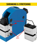Rock Solid Sheet Metal Shrinker Stretcher Kit With Dual Quick Swap Jaws showing blue cast iron body and interchangeable jaws for metal shaping.