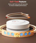 Real Deal 10 Year Smoke Detector With Photoelectric Sensor And Sealed Lithium Battery That Squashes False Alarms And Keeps Your Whole House Locked In Safe From Kitchen Smoke And Steam, showing self-test feature with timer.