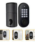 Heavy Duty Keyless Entry Door Lock With Bright Glowing Keypad Rock Solid Electronic Deadbolt in matte black with keypad and cylinder.
