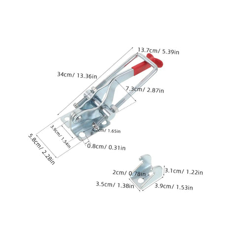Heavy Duty Toggle Latch Clamp for Tool Boxes and Jigs, 2183 Lbs Holding Capacity, Galvanized Iron With Hydrophobic Sealing and Anticorrosive Treatment, Adjustable Metal, Weatherproof Quick Release Design, with dimensions