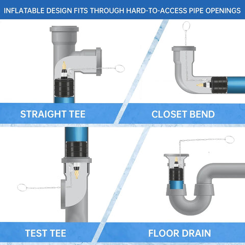 Image showing 2 Inch Rubber Test Ball Pipe Plug For Sewer Drain Leak Detection With Chain and Large Pull Ring in drains.