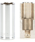 Two views of a Beefy 1/2 Inch Drive Deep Socket, one whole and one cutout, from 19-Piece Deep 6-Point SAE Sockets from 3/8 to 1-1/2 In