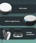 Presence Sensor FP2 MmWave Radar Motion Sensor With Zone Positioning Multi Person Fall Detection shown with light sensor