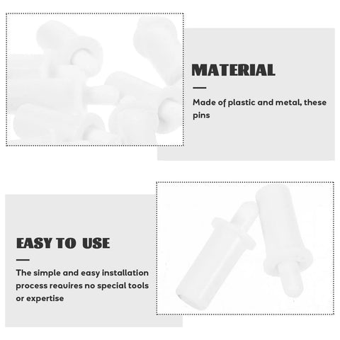 Rock Solid Easy Install Plantation Shutter Repair Kit Featuring Premium Durable Plastic And Metal Pins For Zero Fuss Window Curtain And Blind Touch Ups That Grip Tight Every Time, close-up of white plastic and metal pins.