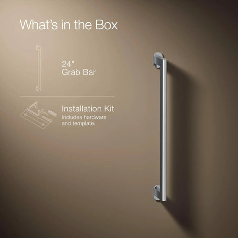 Rock Solid 24 Inch Wall Mounted Grab Bar For Bathroom Safety Horizontal Accessibility Handrail with installation kit and template.
