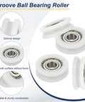 U Groove Ball Bearing Roller Featuring Top Tier Nylon Pulley Guide Wheel And Stainless Steel Track Wheel For Sliding Door Window Hardware Heavy Duty Smooth Operator Replacement White Pack Of Four close-up showing groove design and sturdy construction.