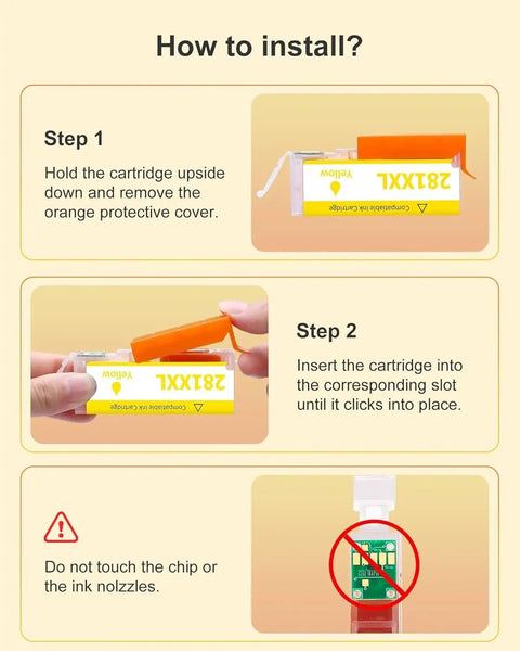 Installation guide for Five Color XXL Ink Cartridge Value Pack High-Capacity Replacement For 280 281 Ink Cartridges in TR TS printers.