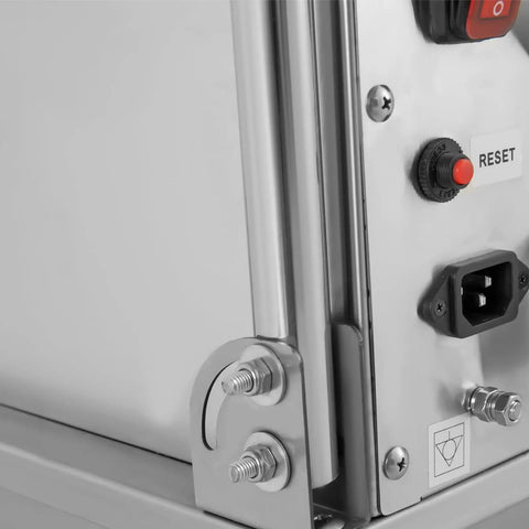 Heavy Duty Commercial Fryer Oil Filter Cart, 550 Watt Stainless Steel Machine control panel and connection details.