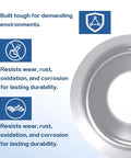 Close-up view of Badass 304 Stainless Steel Countersunk Cup Washer highlighting resistance to rust and corrosion.