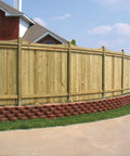 Wooden fence with Wood Fence Rail Brackets EZ Hide Two Pack For Hooking Up 2x4 Rails To 4x4 Posts With Blind Connection in a garden.