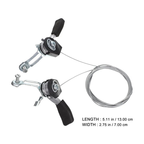 Left And Right Bicycle Thumb Shifter Set Dope Upgrade For 3x7 3x8 21 24 Speed MTB Aluminum Alloy Brake Lever Shifter Replacement For 22mm Handlebars Fits Most Mountain Bikes Two Pairs Included showing front view with cables extended.