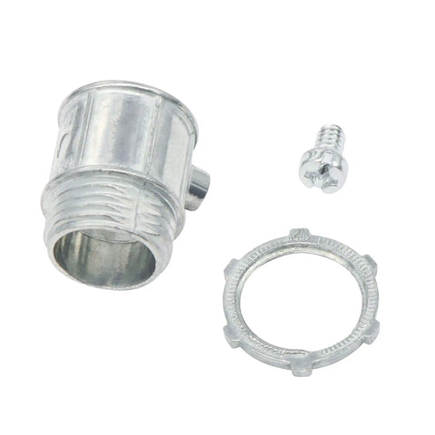 25 Pack Half Inch EMT Set Screw Connectors Zinc Die Cast Electrical Conduit Fittings, connector with screw and ring detail