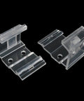 Two Piece Clear Concealed Mounting Brackets For One Inch Vinyl Or Aluminum Mini Blinds, heavy duty plastic build, top view.