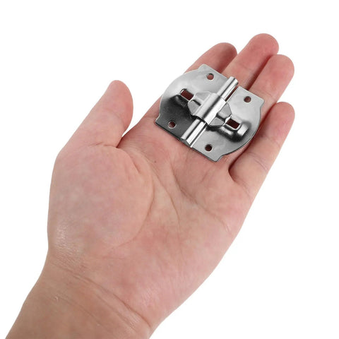 Adjustable Angle Iron Hinges Set held in hand for Jewelry Boxes and Wooden Cases with Hidden Mount and Dual Shaft Metal Design
