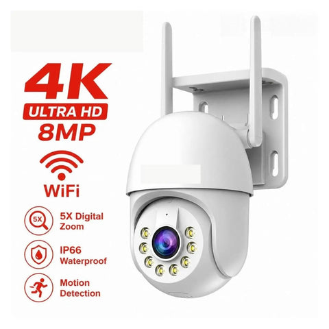 Dope 4K PTZ WiFi Security Camera With Smart Auto Tracking And Dual Night Vision Smooth Ball Design mounted on a wall.