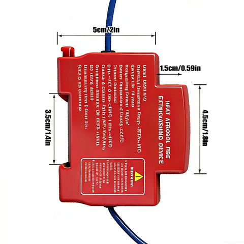 Detailed view of Automatic Din Rail Fire Extinguisher With Dual Nozzle Heads And Smart Heat Trigger for Electrical Panels dimensions and design.