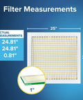 Diagram of Air Filter 25x25x1 MERV 8 MPR 700 3 Month Replacement For AC And Furnace, showing measurements and dimensions.