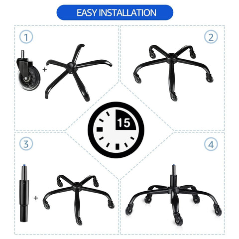 Heavy Duty Office Chair Base Replacement Bundle With 352 Lb Capacity, Smooth All Floor Rolling assembly steps