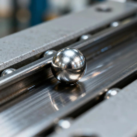600 Pack 5Mm Precision Stainless Steel Balls 304 Grade Rust Proof Mini Bearings With Tweezers rolling on a smooth metal track.