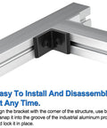 Dead Simple Setup 10 Piece 4 Hole Inside Corner Brackets Heavy Duty L Connectors Black T Slot Fittings For 4080 Aluminum Extrusion workbench frames, close-up angle showing installation detail.