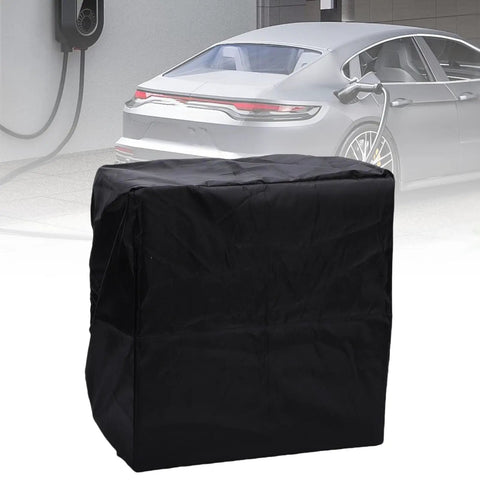 Heavy Duty Electric Vehicle Wall Charger Cover 2 Pack Waterproof Adjustable Ev Charging Station Protector With Secure Drawstring, black cover on charger.