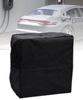 Heavy Duty EV Wall Charger Cover, All Weather Outdoor Charging Enclosure with Easy Toggle Drawstring in black, protecting charger.