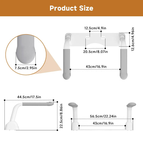Beast Mode Cast Iron Toilet Safety Rails With Quick Fold Handles dimensions diagram with size details for bathroom assist