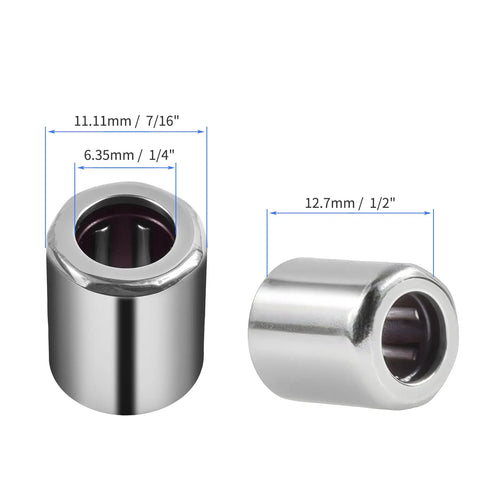 RC040708 One Way Clutch Bearing Needle Roller 1/4 Inch Inner By 7/16 Inch Outer By 1/2 Inch Width Heavy Duty Steel close-up view.
