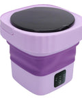 Collapsible Mini Washing Machine With Six Liters And Dual Cycle Options showing compact design in purple for dorms and RVs.