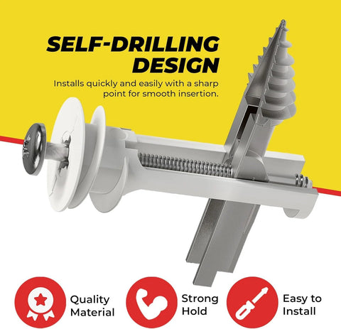 Heavy Duty Drywall Anchors And Screws Kit With Toggle Anchors Self Drilling Zinc Plastic For Secure Hanging Of Pictures And Shelves Includes 25 Pack Durable Corrosion Resistant Fasteners For Quick Install