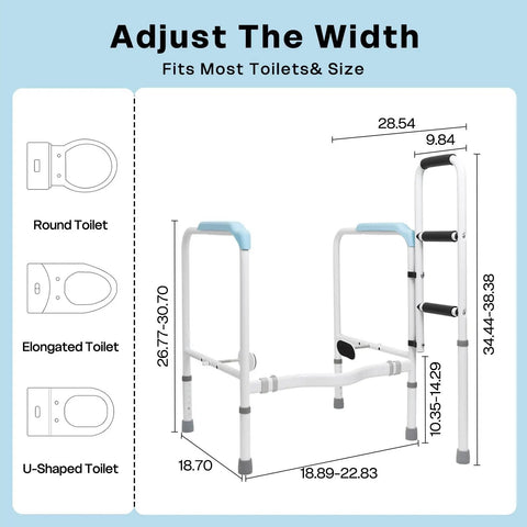 Heavy Duty Aluminum Bathroom Assist Rail Frame For Seniors And Adults Delivers Built Tough Support And Zero Shake Feel During Daily Bathroom Transfers Safely, adjustable dimensions.