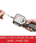 Digital Force Gage Boasting 100 LBF Punch for Tensile Compression Work with Nuts Accuracy Better Than 0.2 Percent Full Scale, displaying force