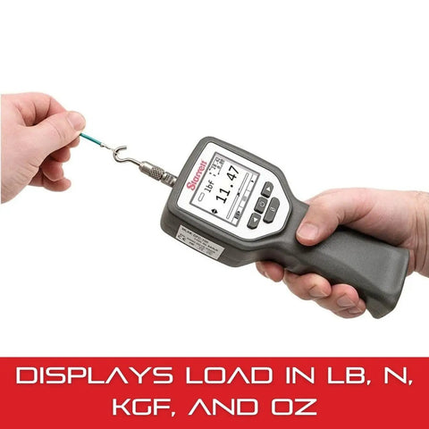 Digital Force Gage Boasting 100 LBF Punch for Tensile Compression Work with Nuts Accuracy Better Than 0.2 Percent Full Scale, displaying force