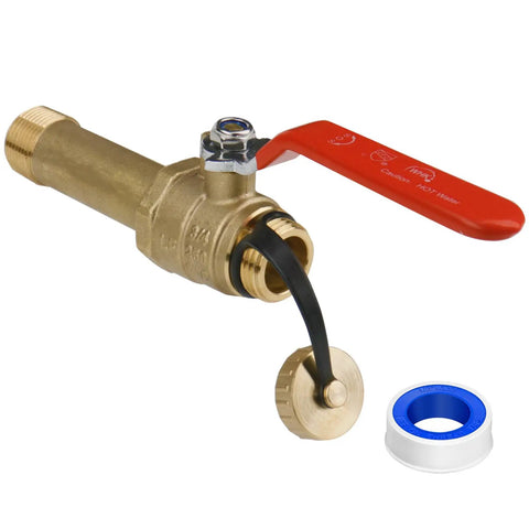 Lead Free Brass Water Heater Drain Valve With Three Quarter Inch MIP To Three Quarter Inch Male GHT Connection Full Port High Flow Up To 250 PSI
