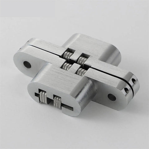 Badass Stainless Steel Hidden Door Hinges With Invisible Concealed Pivot For Cabinet Furniture Hardware Hella Rustproof And Keeping Your Doors Swinging Nice And Tight All Day Long 34X140MM close-up view of stainless steel hinge
