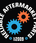 Graphic logo featuring gears and text for Reliable Aftermarket Parts, established 2009, on a black background.