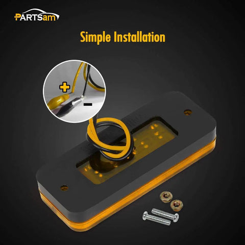 20 Pack 4 Inch LED Rectangular Side Marker Clearance Lights With 8 LEDs Per Light, showing amber light and mounting screws.