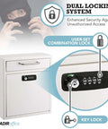 Secure Wall Mounted Mailbox Drop Box With Key Or Combo Lock Heavy Duty 16 Gauge Steel featuring dual locking system details.